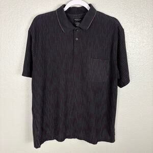 Van Heusen Size Large Black Red And White Striped Polo Style Collared Shirt